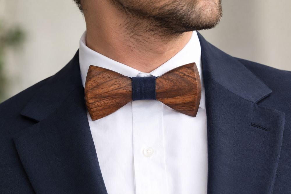 Wooden Bow Tie: Stylish Designs, How to Wear & Best Picks Wooden bow tie styled with a formal shirt and suit