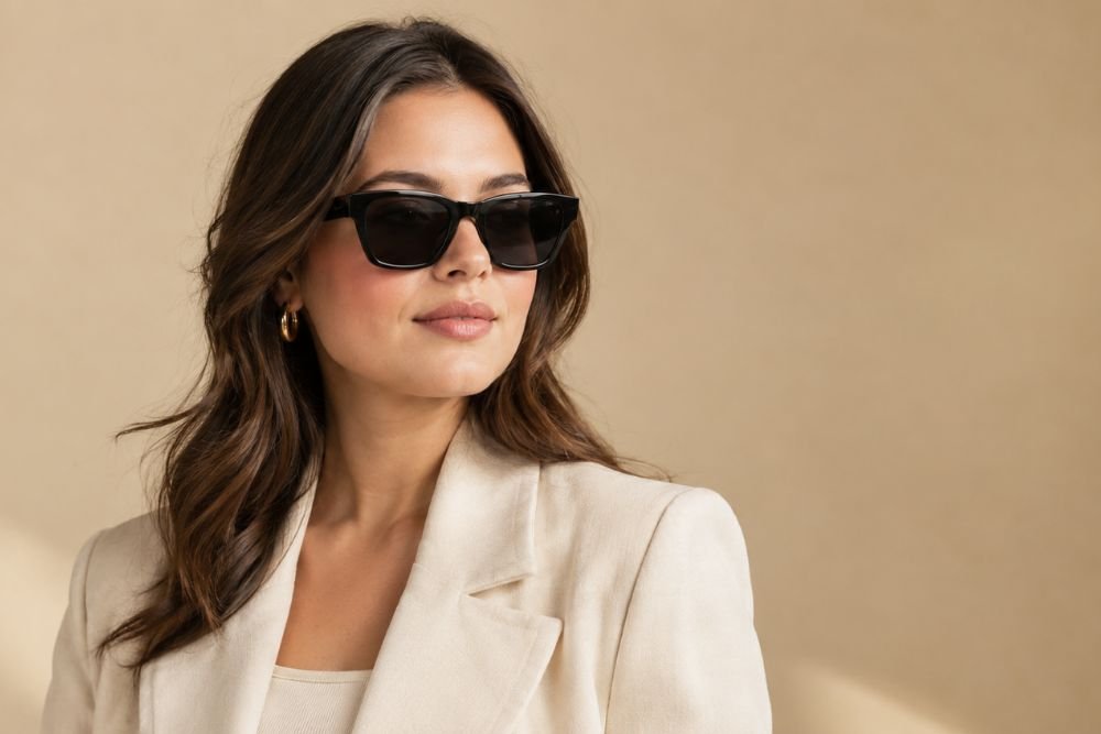How to Choose the Best Sunglasses for a Round Face Woman with a round face wearing black square sunglasses
