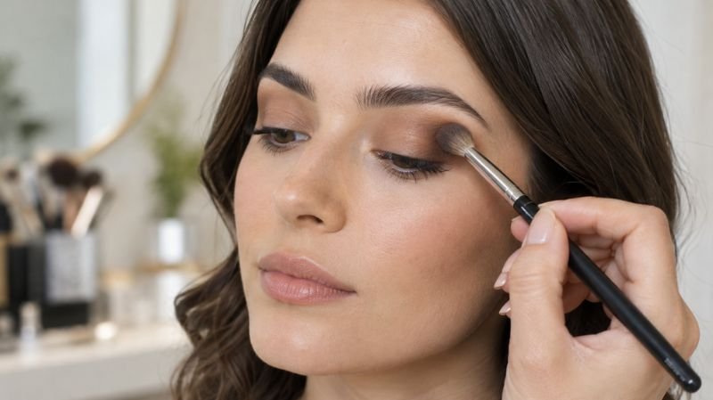 25 Fall Makeup Looks: Easy, Trendy & Wearable Ideas Applying brown eyeshadow with a makeup brush to create an easy fall makeup look