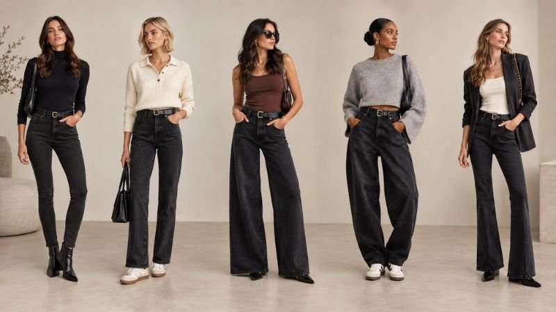 Different black jeans cuts styled for women