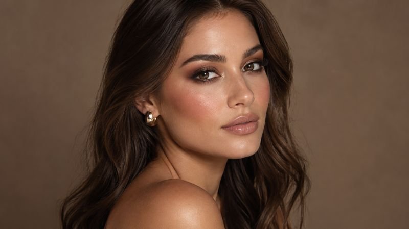 25 Fall Makeup Looks: Easy, Trendy & Wearable Ideas Fall soft glam makeup with bronzed skin, smoky brown eyes, and nude lipstick