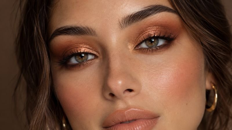 25 Fall Makeup Looks: Easy, Trendy & Wearable Ideas Warm fall eye makeup with copper shimmer, rust eyeshadow, and brown eyeliner
