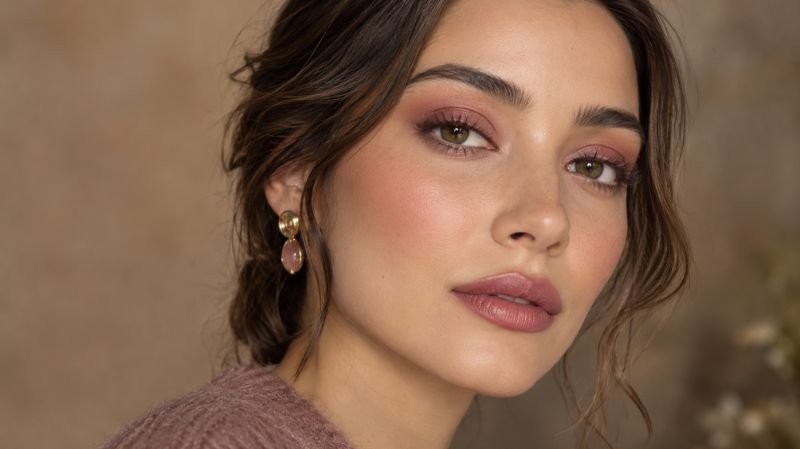 25 Fall Makeup Looks: Easy, Trendy & Wearable Ideas Soft rose fall makeup with dusty rose eyeshadow, rosy blush, and muted rose lipstick