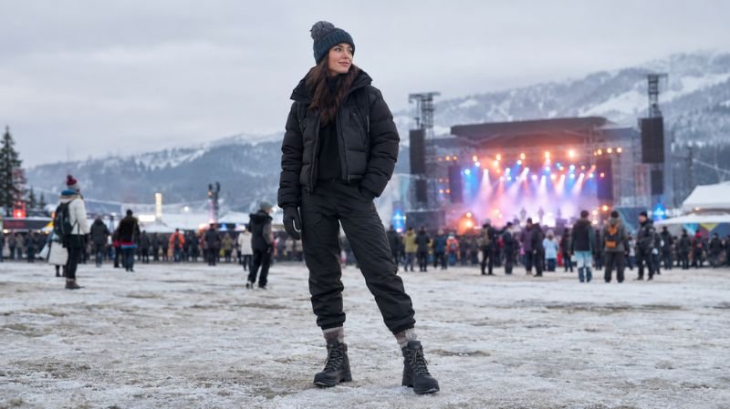 Winter Rave Outfits: Cute, Edgy & Warm Looks Outdoor winter rave outfit with an insulated puffer jacket and weather-ready boots