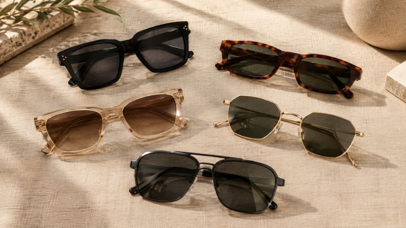 How to Choose the Best Sunglasses for a Round Face Black, tortoiseshell, transparent, and metal sunglasses in different frame styles
